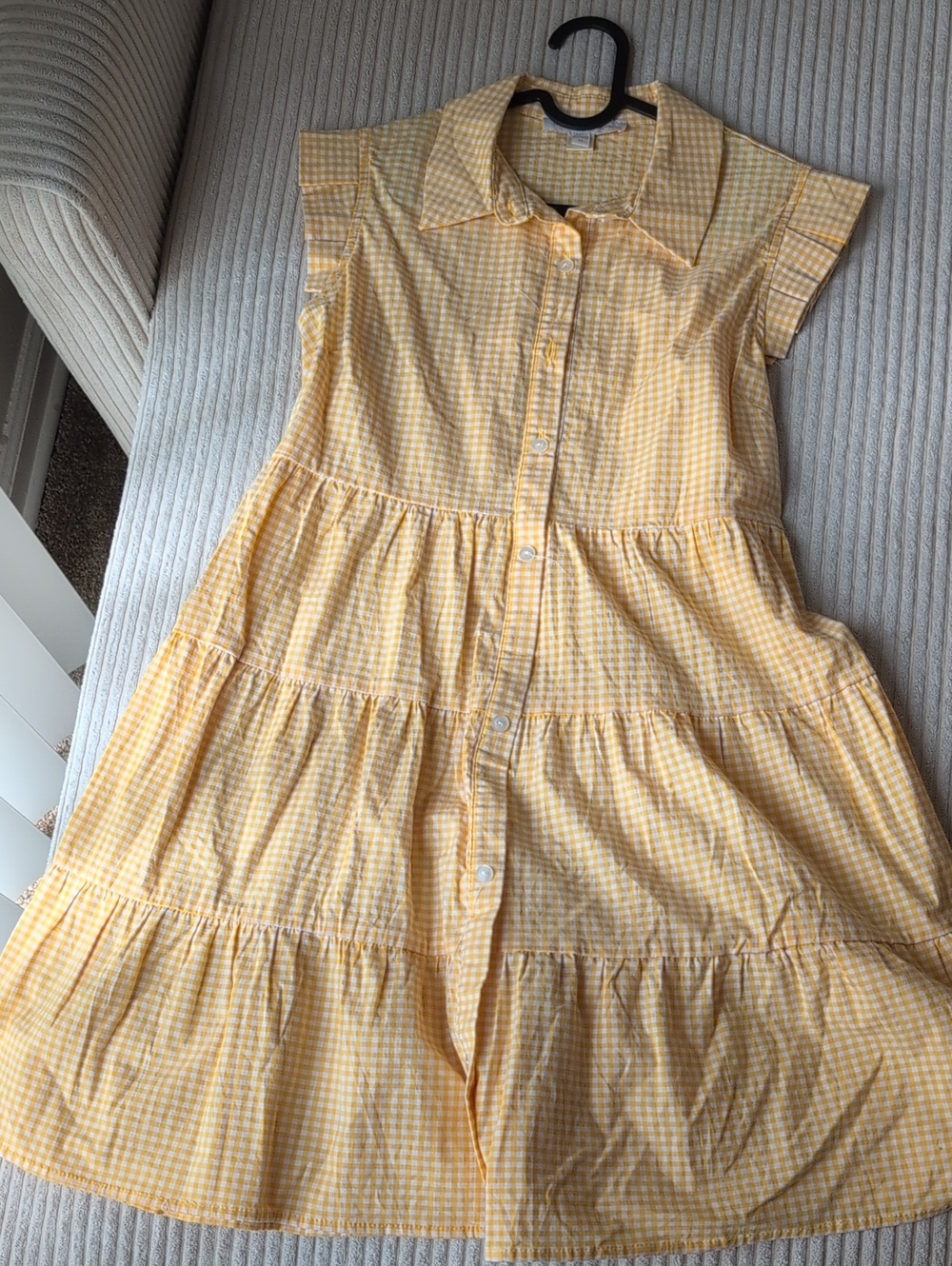 Monteau Yellow Gingham Tiered Button-Down Dress